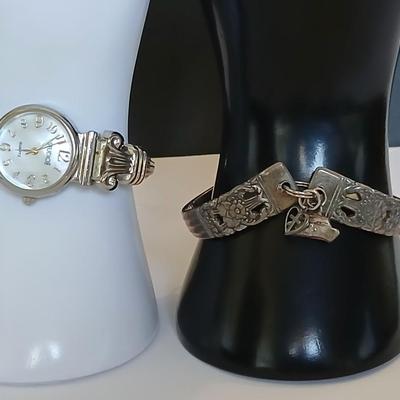 Studio Time Gold-Tone Quartz Watch & Etched spoon Panel Bracelet with Heart Cross Charm