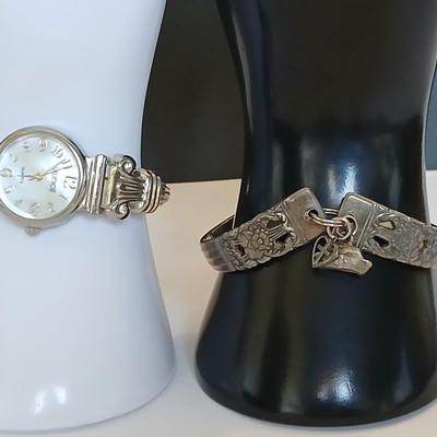 Studio Time Gold-Tone Quartz Watch & Etched spoon Panel Bracelet with Heart Cross Charm