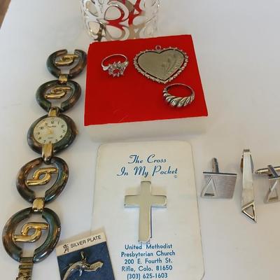 Mixed Vintage Silver-Tone Jewelry & Accessory Lot – Watches, Rings, Cross, Cufflinks & More