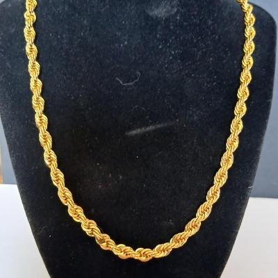 Vintage Gold-Tone Jewelry Lot – Rope Chain, Key Pendant, Band Ring & Geometric Clip-On Earrings