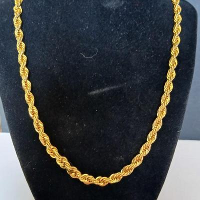 Vintage Gold-Tone Jewelry Lot – Rope Chain, Key Pendant, Band Ring & Geometric Clip-On Earrings