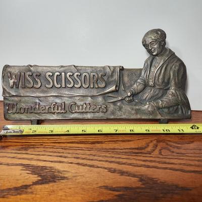 Antique Wiss Scissors Wonderful Cutters Heavy Cast Iron Easel 12" x 6"