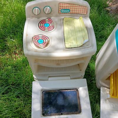 Vintage Little Tikes & Step2 Pretend Play Kitchen Appliance Lot – Fridge, Stove, Sink/ Dishwasher, Ironing Board