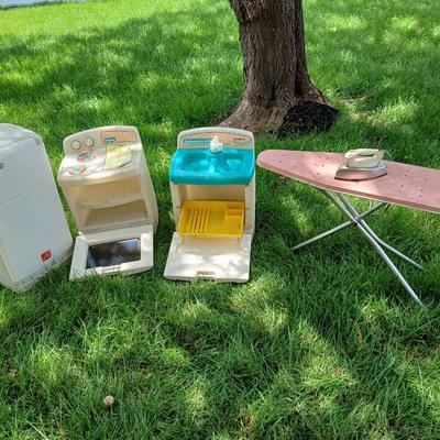 Vintage Little Tikes & Step2 Pretend Play Kitchen Appliance Lot – Fridge, Stove, Sink/ Dishwasher, Ironing Board