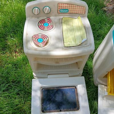 Vintage Little Tikes & Step2 Pretend Play Kitchen Appliance Lot – Fridge, Stove, Sink/ Dishwasher, Ironing Board