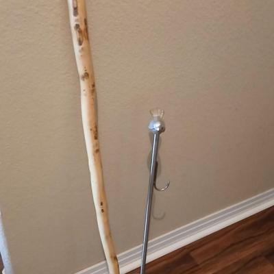 Rustic Walking Stick & Decorative Bird-Topped Hook Stand