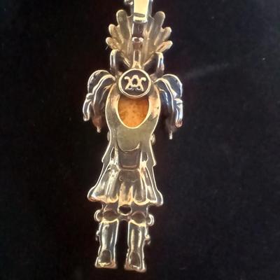 Carolyn Pollack Relios Sterling Silver Gemstone Kachina Pendant Turquoise & Spiny Oyster Inlay