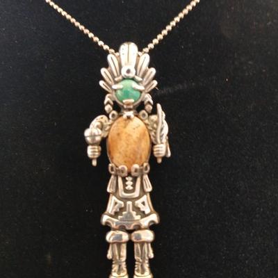 Carolyn Pollack Relios Sterling Silver Gemstone Kachina Pendant Turquoise & Spiny Oyster Inlay
