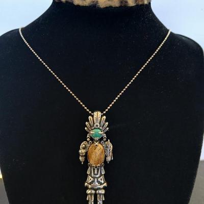 Carolyn Pollack Relios Sterling Silver Gemstone Kachina Pendant Turquoise & Spiny Oyster Inlay