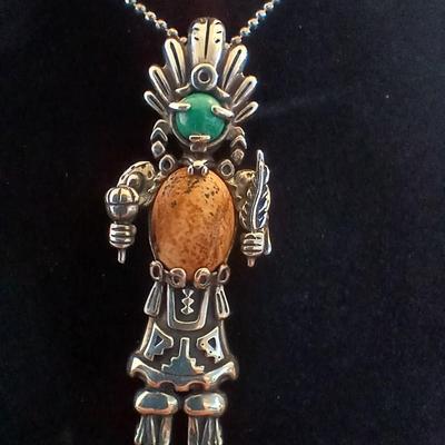 Carolyn Pollack Relios Sterling Silver Gemstone Kachina Pendant Turquoise & Spiny Oyster Inlay