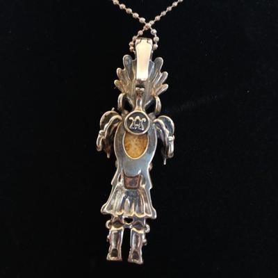 Carolyn Pollack Relios Sterling Silver Gemstone Kachina Pendant Turquoise & Spiny Oyster Inlay