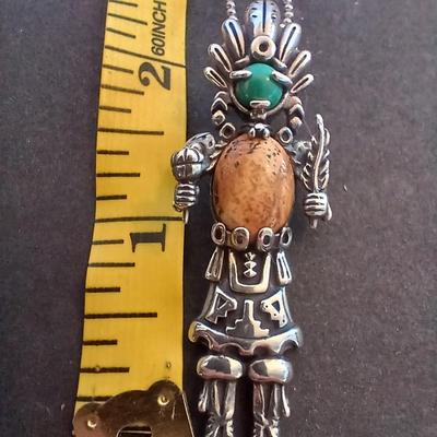 Carolyn Pollack Relios Sterling Silver Gemstone Kachina Pendant Turquoise & Spiny Oyster Inlay