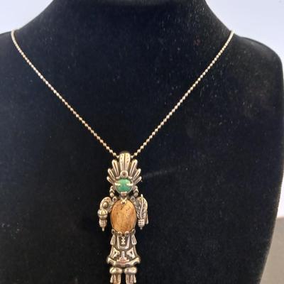 Carolyn Pollack Relios Sterling Silver Gemstone Kachina Pendant Turquoise & Spiny Oyster Inlay