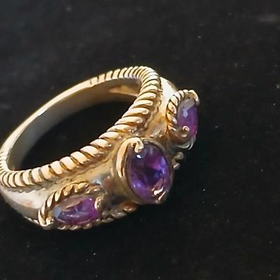 Sterling Silver Amethyst Ring – Twisted Rope Detail – Marked 925