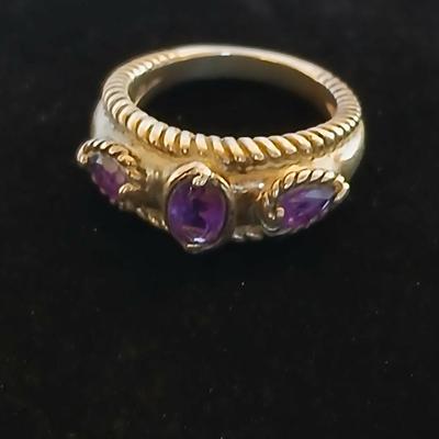 Sterling Silver Amethyst Ring – Twisted Rope Detail – Marked 925