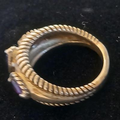 Sterling Silver Amethyst Ring – Twisted Rope Detail – Marked 925