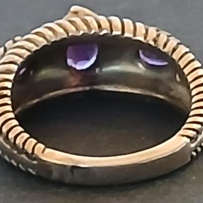 Sterling Silver Amethyst Ring – Twisted Rope Detail – Marked 925
