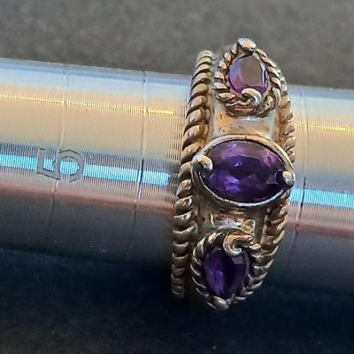 Sterling Silver Amethyst Ring – Twisted Rope Detail – Marked 925