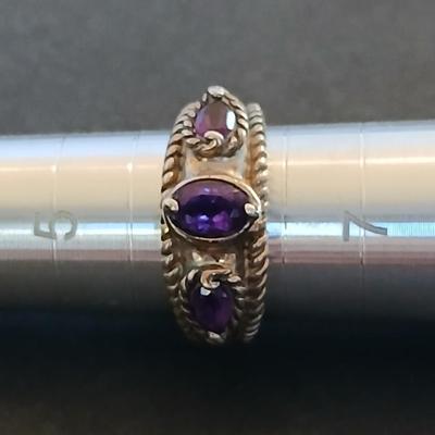 Sterling Silver Amethyst Ring – Twisted Rope Detail – Marked 925