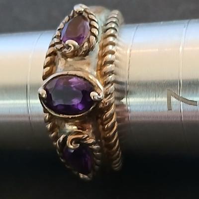 Sterling Silver Amethyst Ring – Twisted Rope Detail – Marked 925