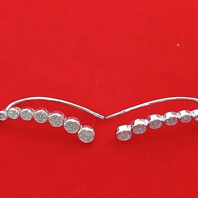 Graduated Diamond Ear Climber Earrings – Sterling Silver, 1/5ct TW