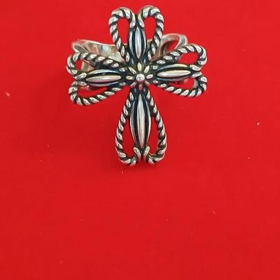 Carolyn Pollack Relios Sterling Silver Cross Ring – Rope Design Size 5