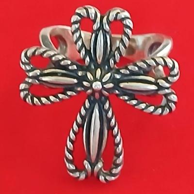 Carolyn Pollack Relios Sterling Silver Cross Ring – Rope Design Size 5