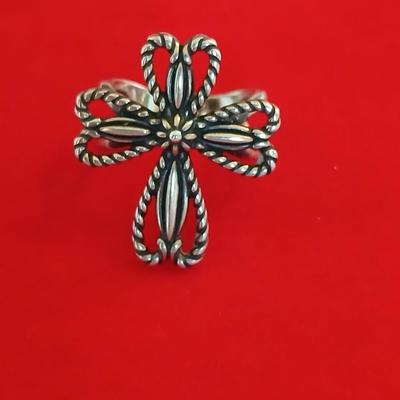 Carolyn Pollack Relios Sterling Silver Cross Ring – Rope Design Size 5