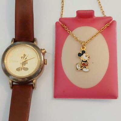 Vintage Disney Mickey Mouse Watch & Necklace Set