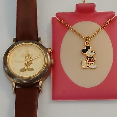 Vintage Disney Mickey Mouse Watch & Necklace Set