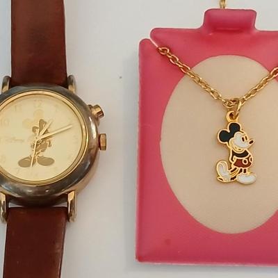Vintage Disney Mickey Mouse Watch & Necklace Set