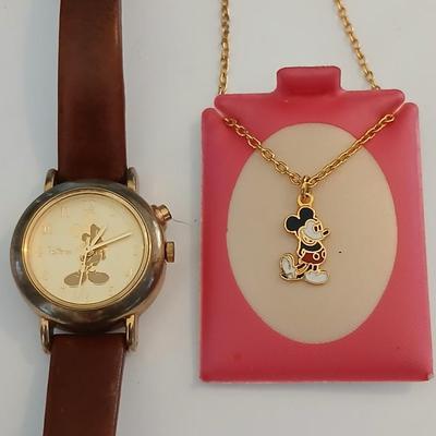 Vintage Disney Mickey Mouse Watch & Necklace Set