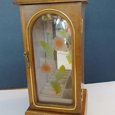 Lot of 2 Vintage Wooden Jewelry Boxes – Cedar & Glass Door Armoire