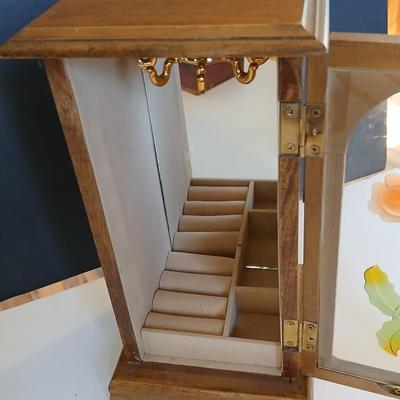 Lot of 2 Vintage Wooden Jewelry Boxes – Cedar & Glass Door Armoire