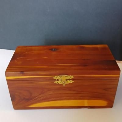 Lot of 2 Vintage Wooden Jewelry Boxes – Cedar & Glass Door Armoire