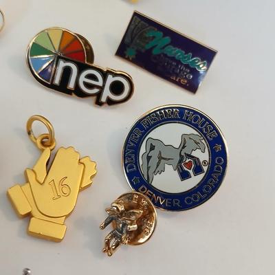 Lot of Enamel Lapel Pins + and an American red, white and blue necklace Just in time for the 4th of July!