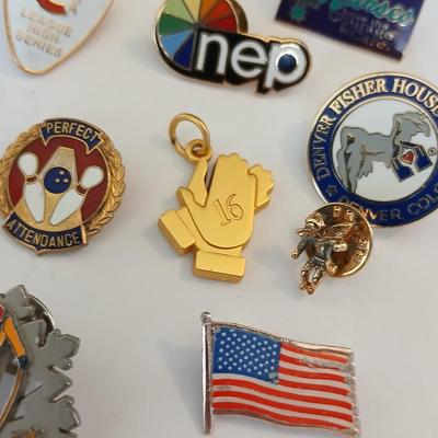 Lot of Enamel Lapel Pins + and an American red, white and blue necklace Just in time for the 4th of July!