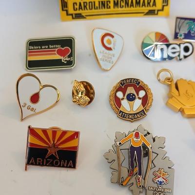 Lot of Enamel Lapel Pins + and an American red, white and blue necklace Just in time for the 4th of July!