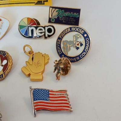 Lot of Enamel Lapel Pins + and an American red, white and blue necklace Just in time for the 4th of July!