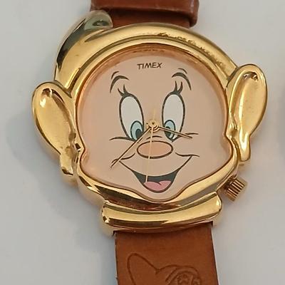 Lot of 2 Fun Watches – Vintage Disney Timex Dopey & Yellow Smiley Face with Crystal Accent
