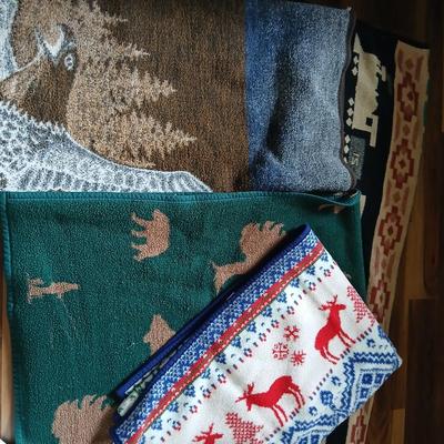 4 Reversible Lodge & Cabin-Themed Throw Blankets – Southwestern Train, Moose, Eagle and Deer Patterns