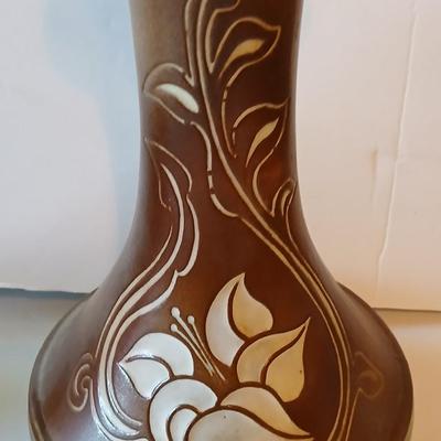 Vintage Vase Collection - Amber Swung glass vase = Pottery Craft USA Floral Vase and others