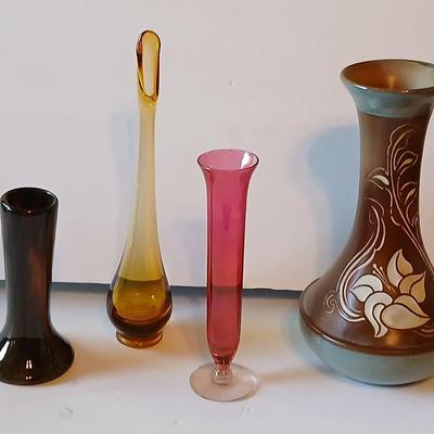 Vintage Vase Collection - Amber Swung glass vase = Pottery Craft USA Floral Vase and others