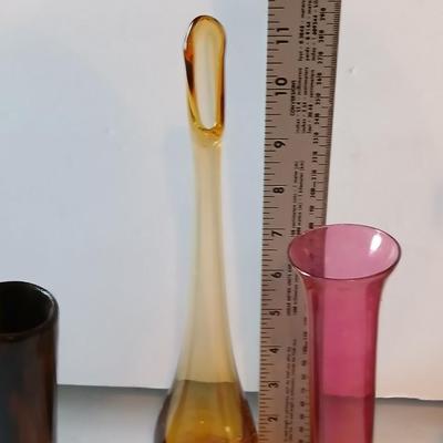 Vintage Vase Collection - Amber Swung glass vase = Pottery Craft USA Floral Vase and others