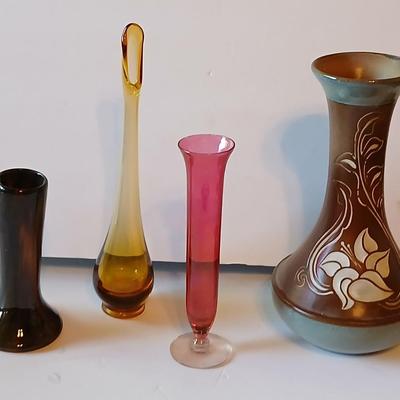 Vintage Vase Collection - Amber Swung glass vase = Pottery Craft USA Floral Vase and others