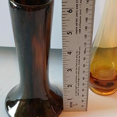 Vintage Vase Collection - Amber Swung glass vase = Pottery Craft USA Floral Vase and others