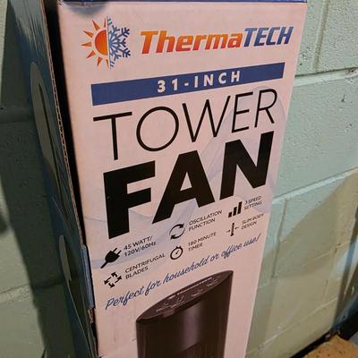 LOT 182B: NIB ThermaTech 31" Tower Fan, With Remote Control, Model TT-31TFRC-BLK, Not Tested