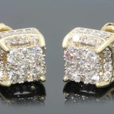 Fashion Golden Plated Artificial Synthetic Zirconia Brilliant Round Screwback Stud Earrings