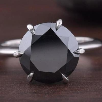 3 Ct Natural Round Cut Black Diamond Solitaire Silver Ring