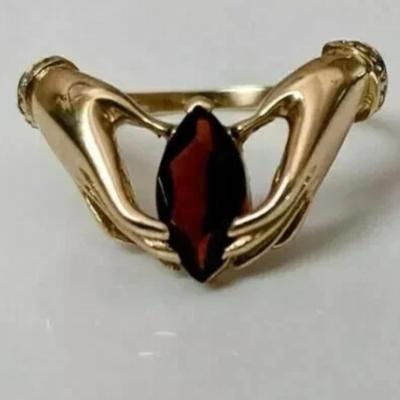1.00Ct Marquise Cut Red Garnet Solitaire Engagement Ring 14K Yellow Gold Finish